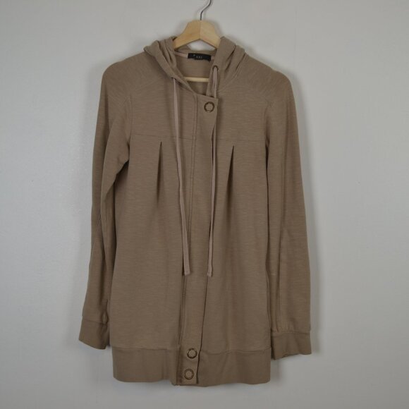 XXI Hooded Jacket Womens M Full Zip Stretch 2 Pocket Dirt Brown Drawstring Hood - Picture 1 of 10
